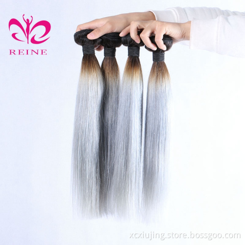Wholesale Ombre Platinum Silver Grey Color Human Hair Weave Bundles With Closure, Natural Virgin Grey Remy Chinese Hair Weft